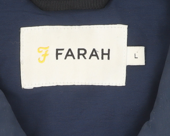 Farah Men's Blue Basic Jacket L Casual Mid-Length Zip