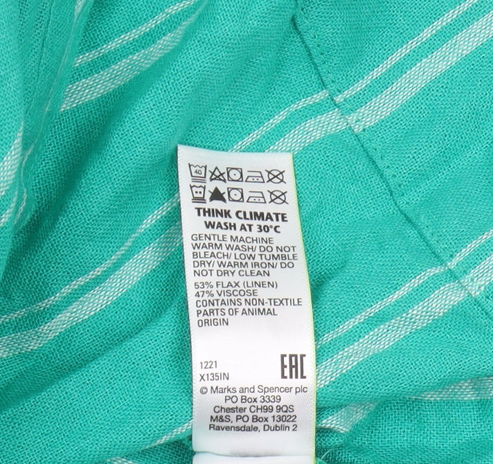 Marks and Spencer Women's Green Striped Midi Shirt Dress - Size 18