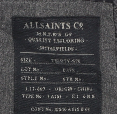 AllSaints Men's Grey 36 Blazer, Casual, Two-Button