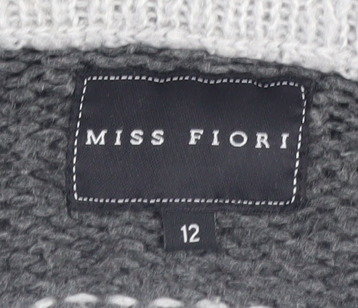 Miss Fiori Women's Grey Striped Pullover Jumper Size 12
