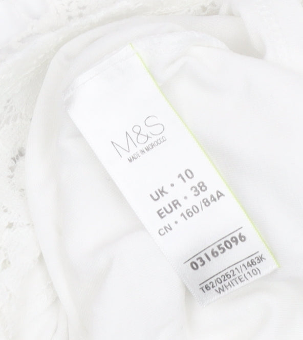 M&S Women's White Lace Cotton Tank Top Size 10 Sleeveless