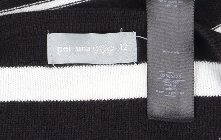 Per Una Women's Black Striped V-Neck Jumper Size 12