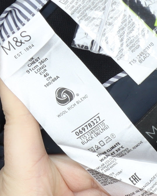 Marks and Spencer Men's Black Wool Blazer, 36 Long