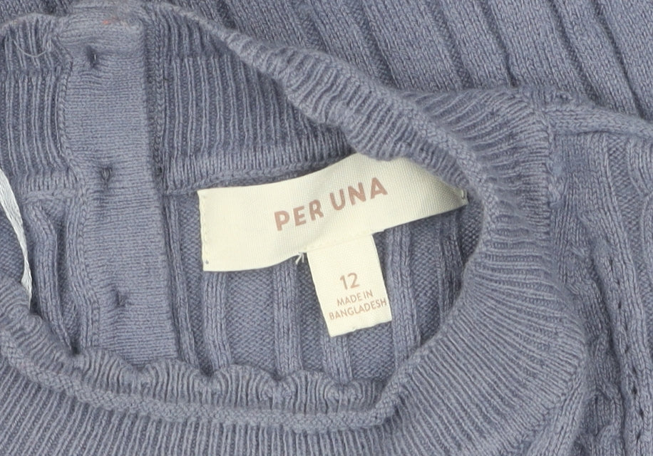 Marks and Spencer Women's Blue Pullover, Size 12, Cable-Knit
