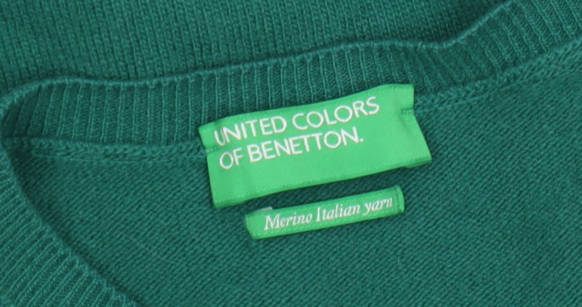 Benetton Women's Green Wool Cardigan M - Elegant Knitwear