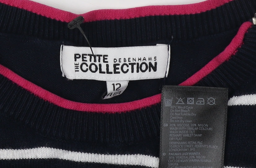 Debenhams Women's Black Striped Crew Neck Jumper Size 12