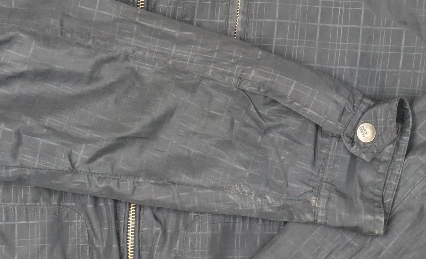 Smog Men's Black Bomber Jacket, Size L, Geometric Pattern