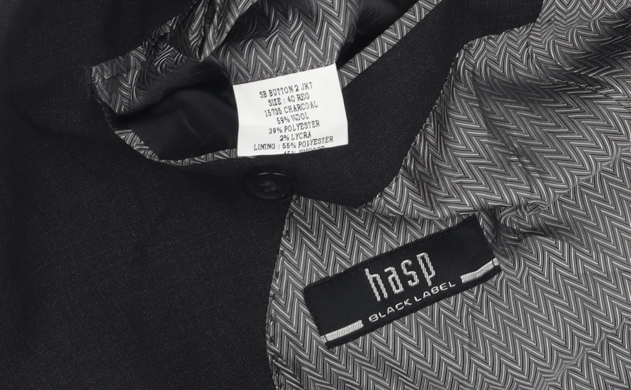 Hasp Men's Black Suit Jacket 40R Wool Blend
