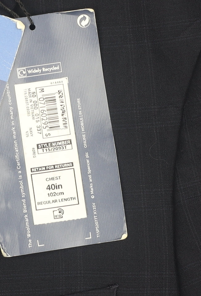 Marks and Spencer Men's Blue Check Blazer 40R