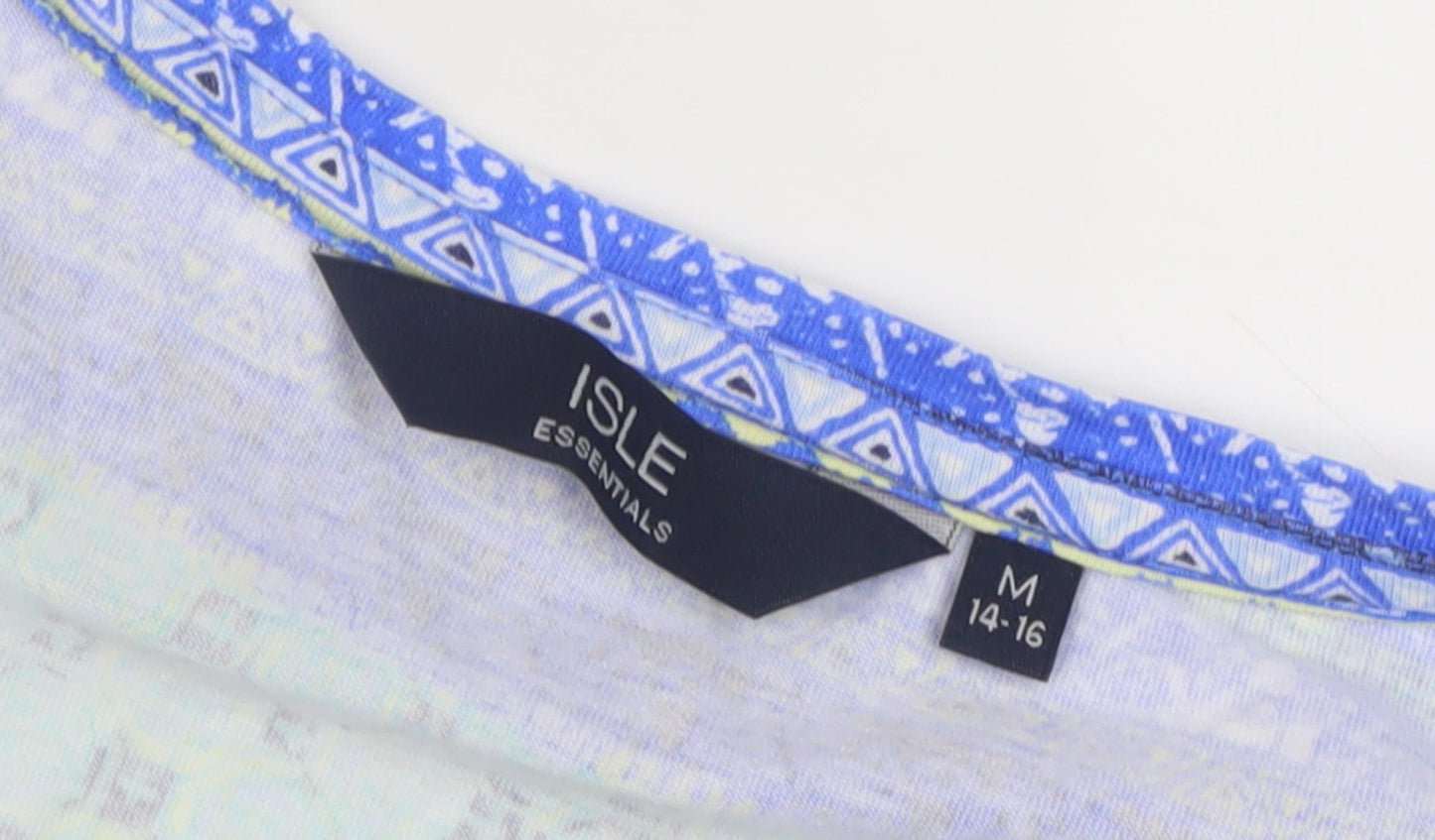 Isle Essentials Women's Blue Geometric V-Neck T-Shirt Size M