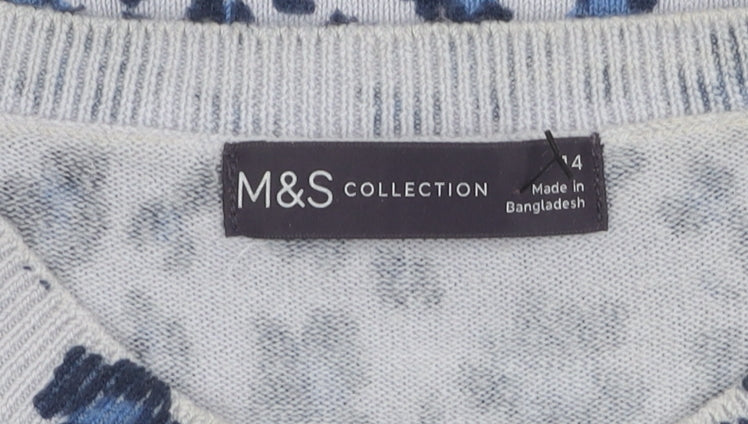 Marks and Spencer Women's Blue Animal Print Jumper Size 14