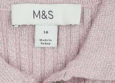 Marks and Spencer Women's Pink Knit Polo Top Size 14