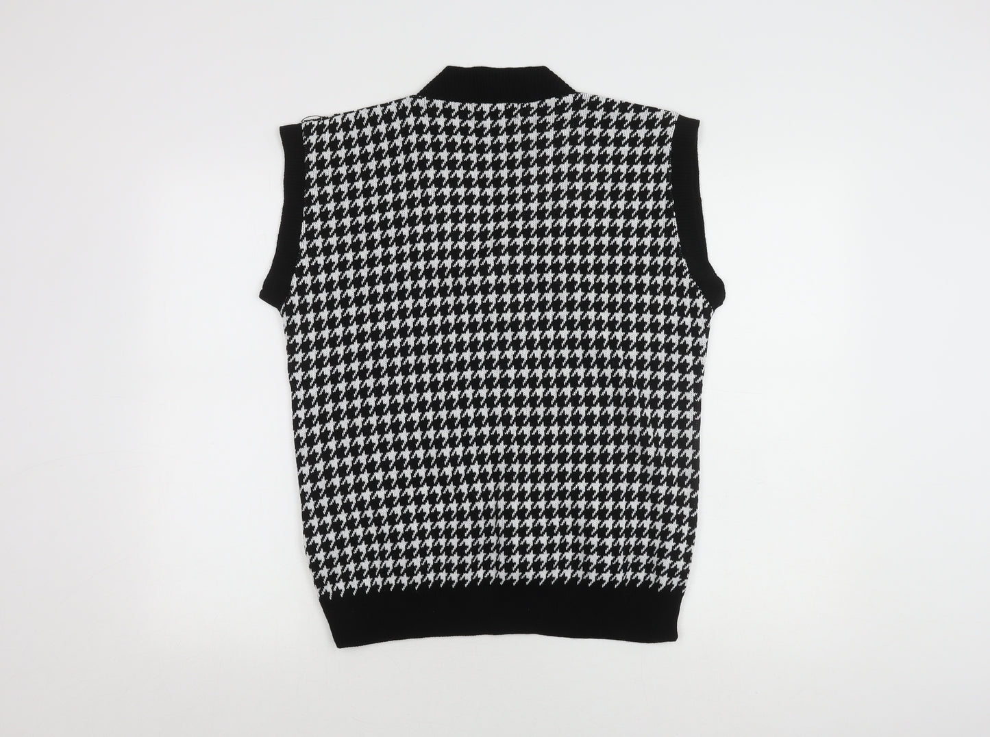 NAANAA Women's Black Houndstooth V-Neck Vest, M/L