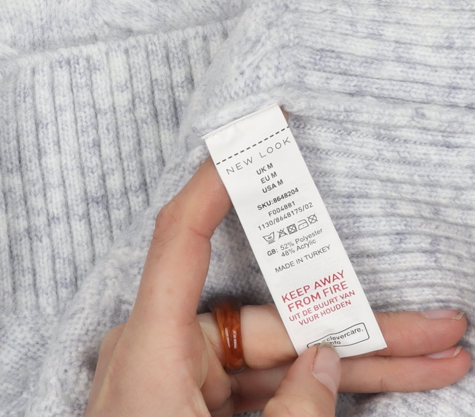 New Look Women's Grey Cable-Knit Jumper Size M