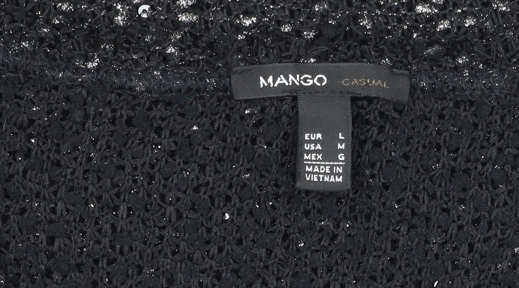 Mango Women's Black Sequin Knit T-Shirt Size 12