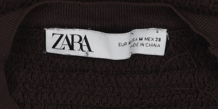 Zara Women's Brown Balloon Sleeve Ruffle Top - M