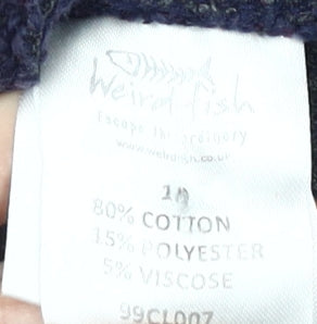 Weird Fish Women's Blue Full Zip Hoodie Size 10