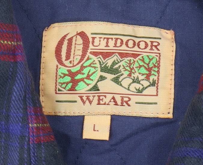 Outdoor Wear Men's Blue Plaid Cotton Quilted Jacket L