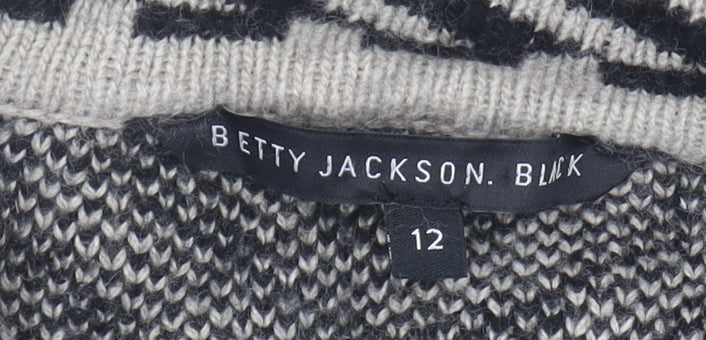 Betty Jackson Black Women's Cardigan, Size 12, Geometric Knit