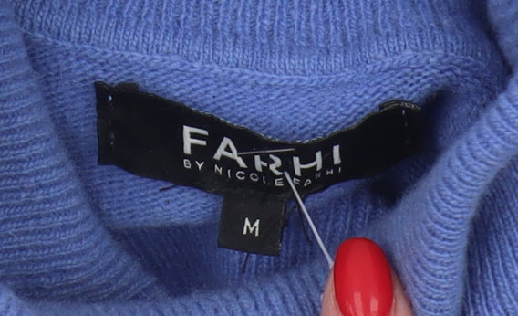 Farhi Women's Blue Roll Neck Wool Jumper M Stylish Pullover