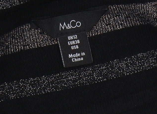 M&Co Women's Black Striped Tunic Jumper Size 12