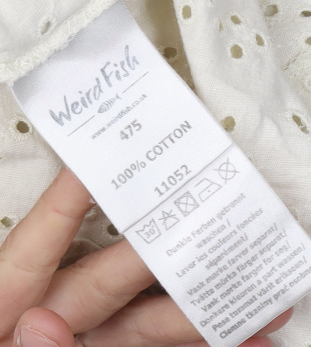 Weird Fish Women's White Eyelet Cotton Top Size 10