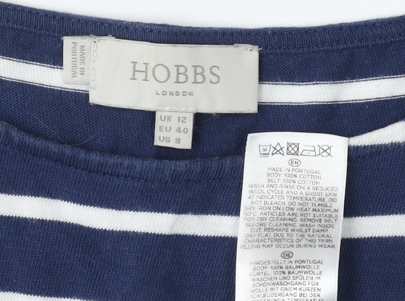Hobbs Women's Blue Striped T-Shirt Dress Size 12