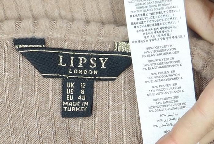 Lipsy Women's Beige Wrap Jumper, Size 12, V-Neck