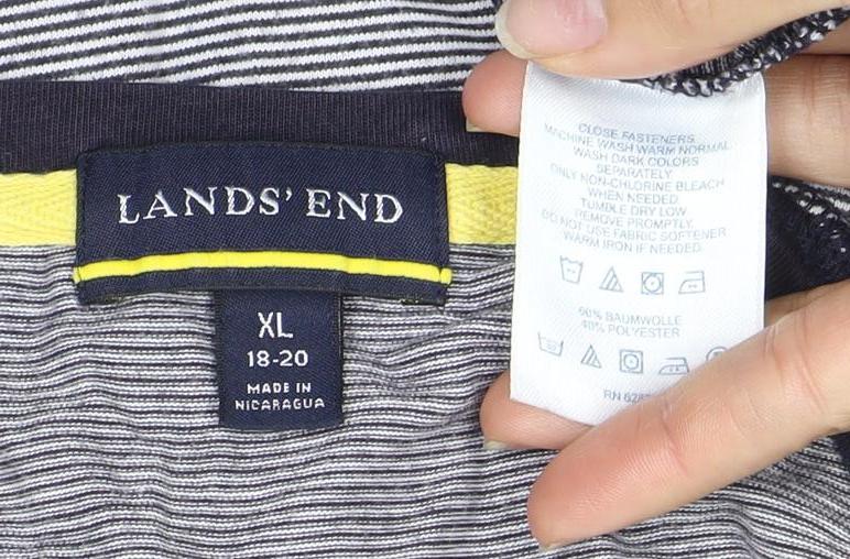 Lands' End Grey Striped Unisex XL T-Shirt