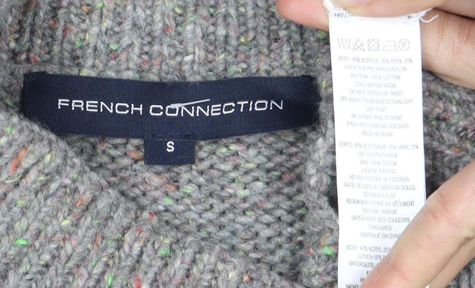 French Connection Women's Grey High Neck Pullover Jumper, S