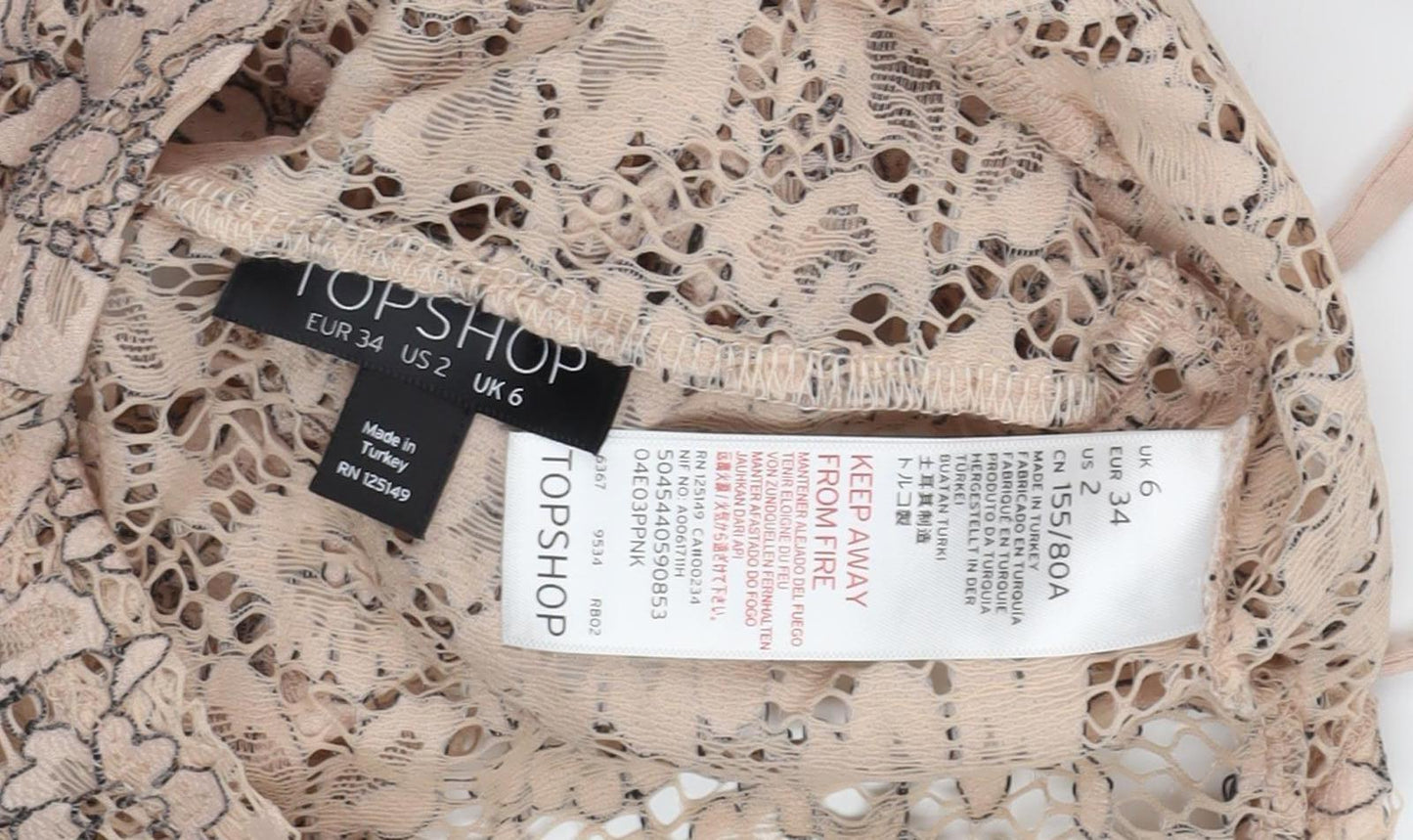 Topshop Womens Beige Cropped Lace Blouse, Size 6