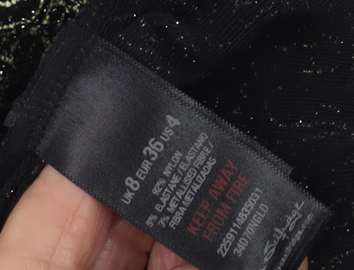 Miss Selfridge Women's Black Bodycon Dress, UK 8, Long Sleeve, Lace