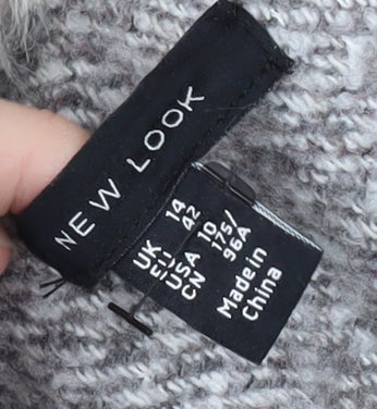 New Look Women's Grey Belted Coat with Faux Fur Hood