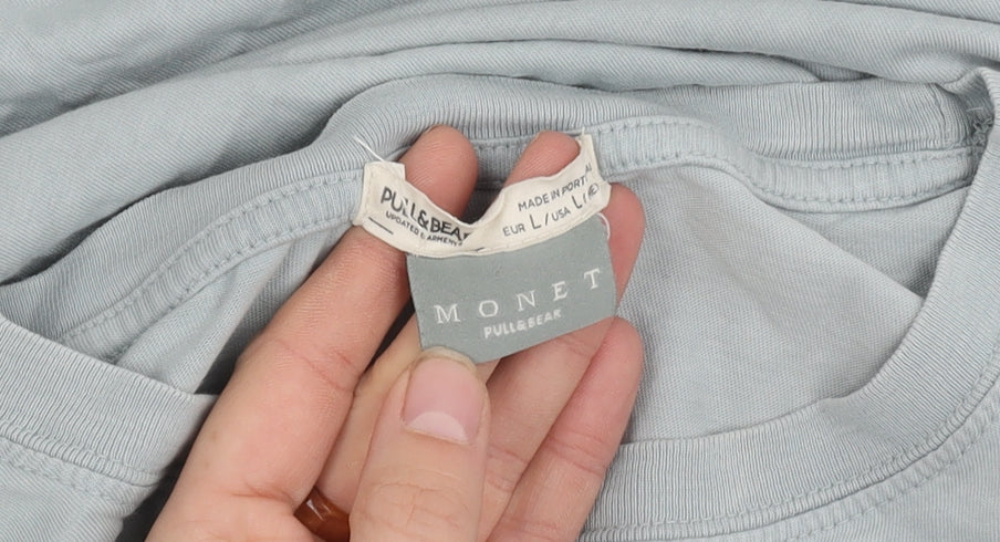 Pull & Bear Men's Art Graphic Blue T-Shirt L