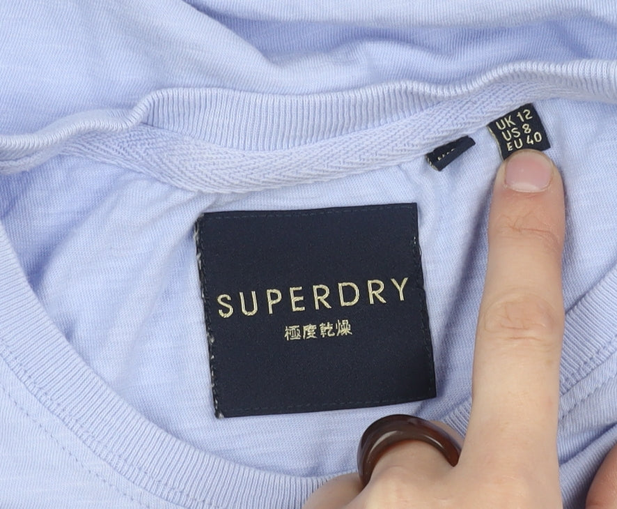 Superdry Women's Blue T-Shirt, Size 12, Cotton, Crew Neck