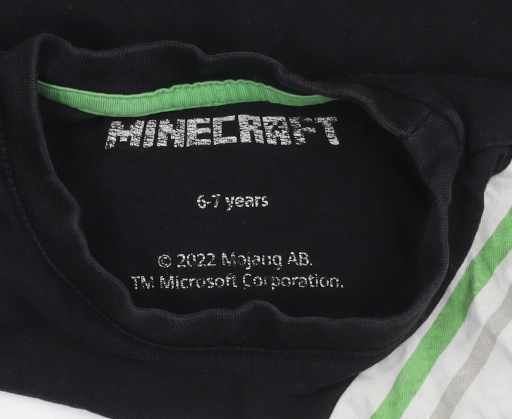 Nutmeg Boys Minecraft T-Shirt, Black/White, 6-7 Years, Graphic Cotton