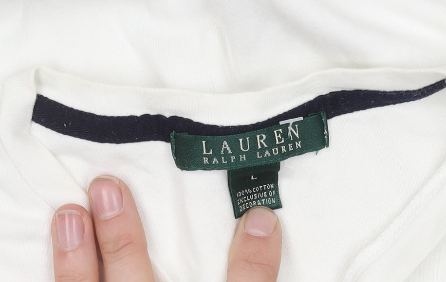 Lauren Ralph Lauren Women's White T-Shirt with Buttons, Size L