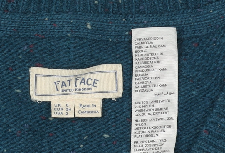 Fat Face Women's Blue V-Neck Pullover Jumper Size 6