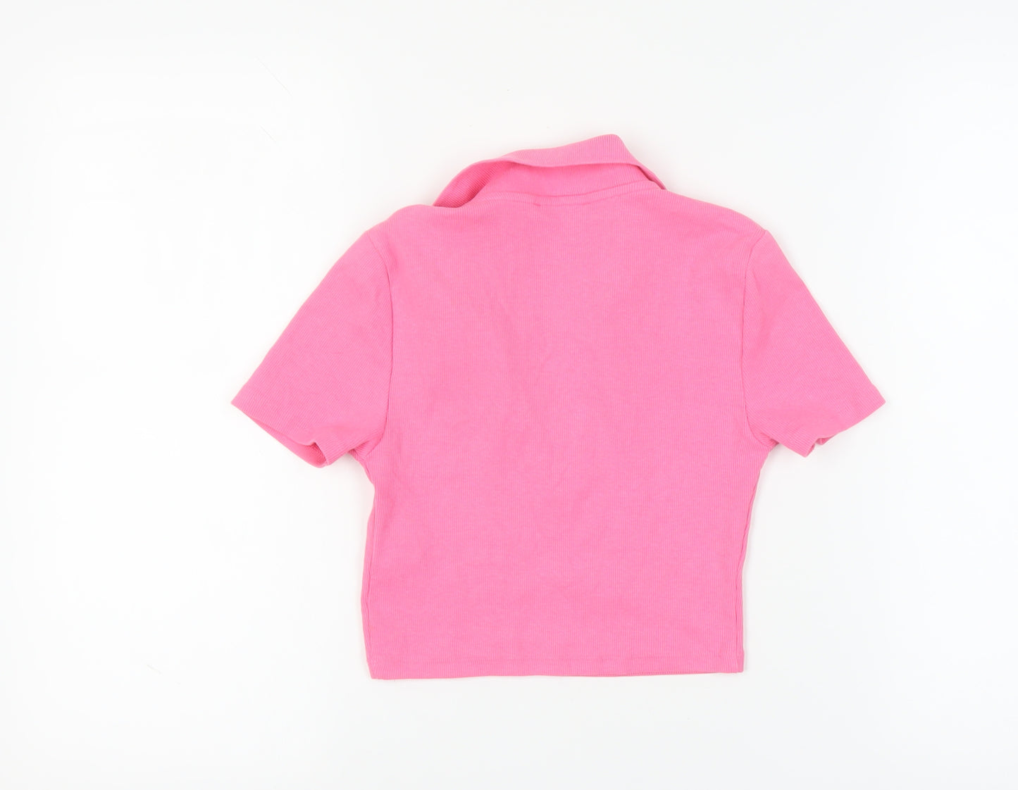 ZARA Women's Pink Cropped Polo Shirt - Size M