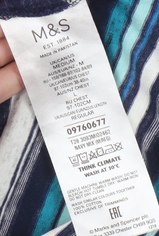 M&S Men's Blue Striped Polo Shirt Medium