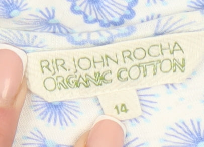 RJR John Rocha Women's Blue Floral T-Shirt, Size 14