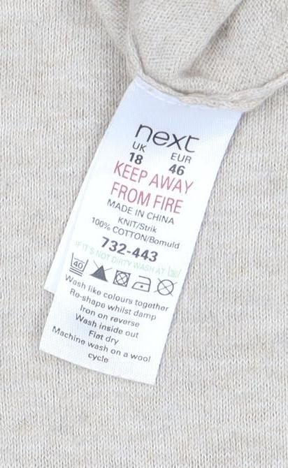 Next Women's Beige Cotton T-Shirt, Size 18, Beaded Collar