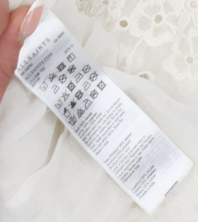 AllSaints Women's Ivory Ruffle Lace Blouse Size 8