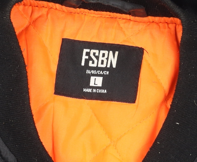 FSBN Men's Black Bomber Jacket L Skull Embroidered