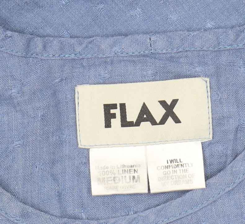 Flax Women's Blue Linen Short Sleeve Dress M