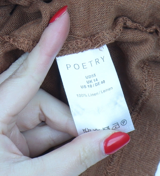 Poetry Women's Brown Linen T-Shirt, Size 14