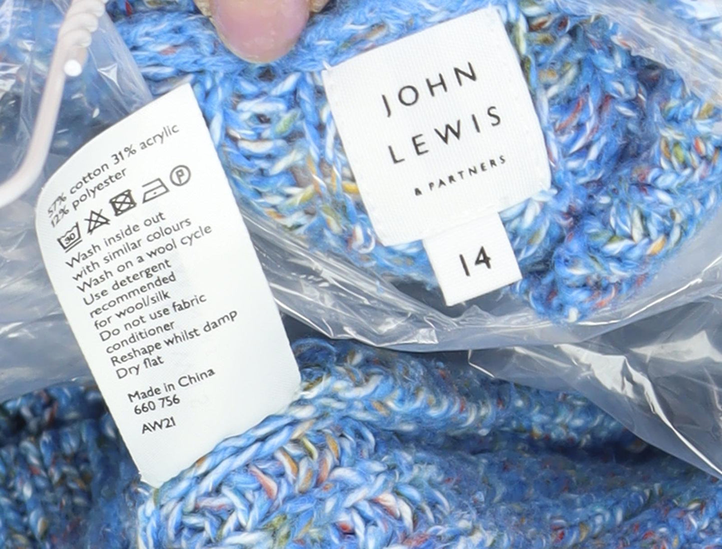 John Lewis Women's Blue High Neck Pullover Jumper Size 14