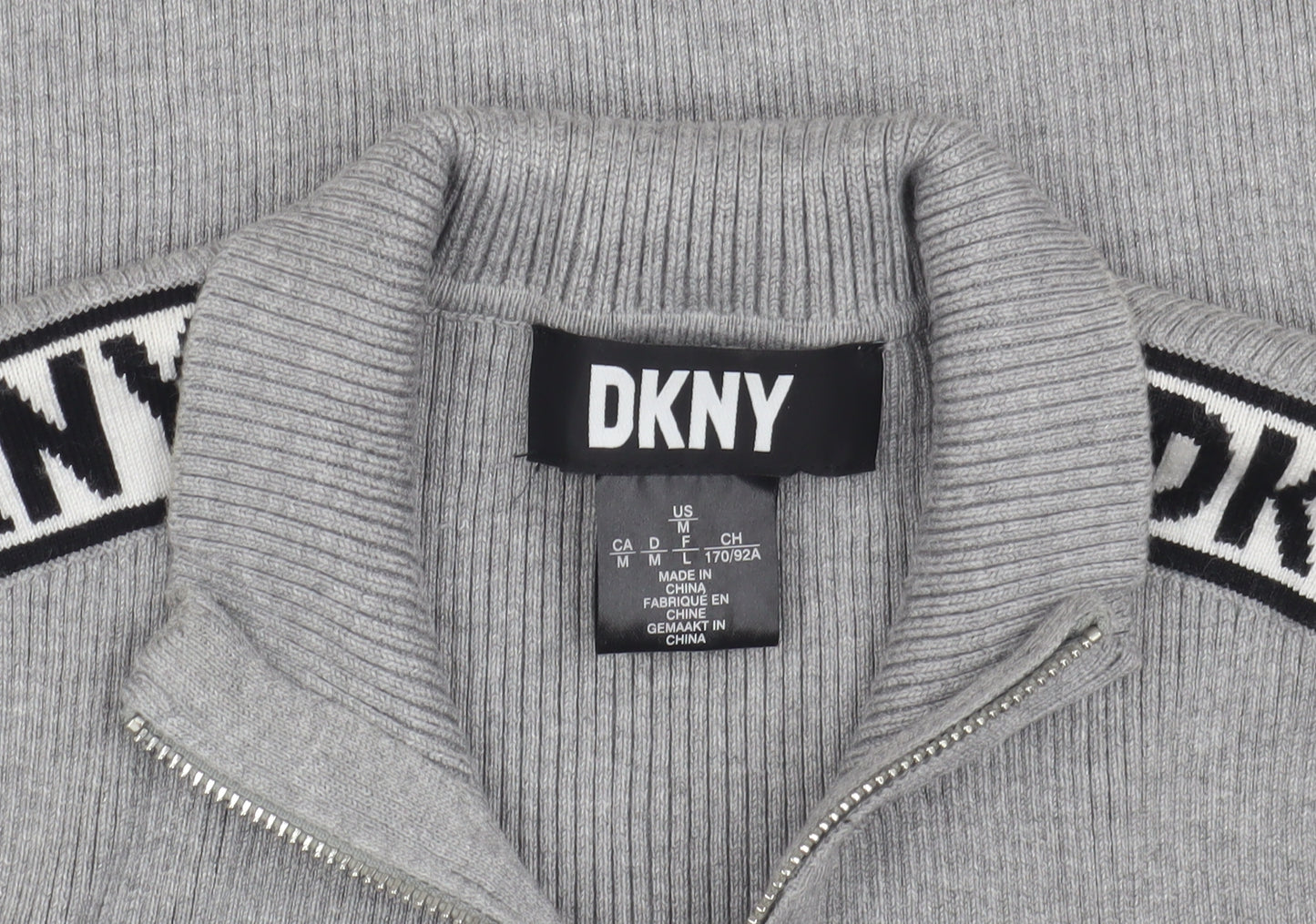 DKNY Women's Grey Full Zip High Neck Jumper