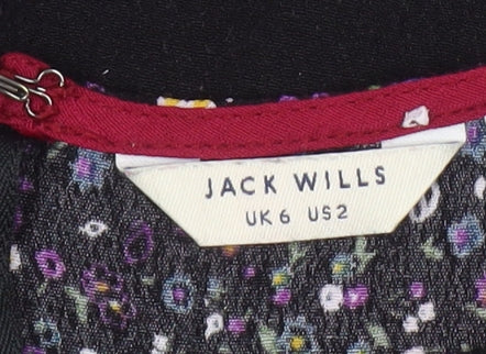 Jack Wills Women's Black Floral A-Line Dress Size 6