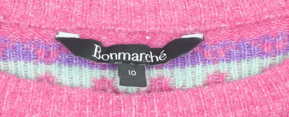 Bonmarché Women's Pink Fair Isle Pullover Jumper Size 10